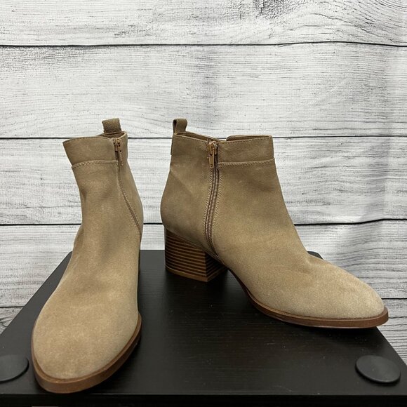 Gap Tan Suede Ankle Boots With Block Heel & Side Zipper, Size 9 - Picture 2 of 6